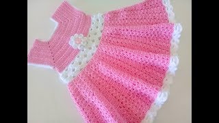 VESTIDO ROSA A CROCHET  PASO A PASO  0 A 3 MESES  quedateencasa [upl. by Elyl]