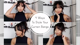 4 Ways To Style Your Curtain Bangs  Tutorial [upl. by Nospmas]