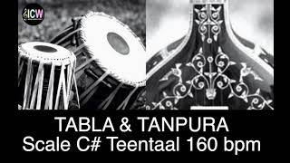 Tabla and Tanpura Scale C  Teen taal 160 bpm madhya laya Scale C sharp [upl. by Ardnaiek]