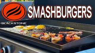 HOW TO MAKE THE BEST SMASHBURGER ON BLACKSTONE GRIDDLE  DOUBLE BACON SMASHBURGER [upl. by Yrevi662]