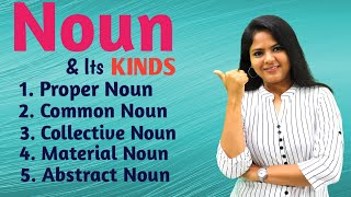 Noun and its kinds  Proper Common  Collective  Material  Abstract  In ENGLISH GRAMMAR [upl. by Zetnom186]