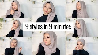 9 STYLES IN 9 MINUTES   Hijab tutorial for beginners [upl. by Winnie]