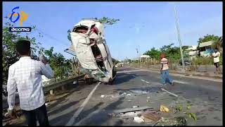 Car Overturned  At Karimnagar  2 Injured [upl. by Sidnac126]