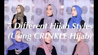 Simple Hijab Style  7 styles using crinkle hijab [upl. by Hayidah784]