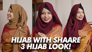 How To Style Hijab With Saree  3 Different Party Hijab Style  Khudalagse [upl. by Reggie]