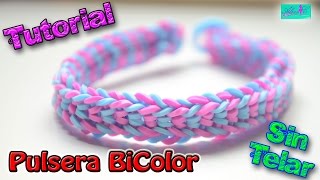 ♥ Tutorial Pulsera Bicolor de gomitas sin telar ♥ [upl. by Rambort]