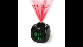 The LED Projection Talking Temperature Alarm Clock Instructions Review And Unboxing [upl. by Ahsinaj]